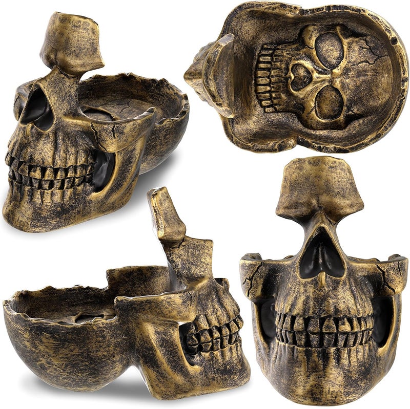 Readaeer Skull Glasses Stand Holder, Creative Eyeglasses Holder, Sunglasses Spectacle Display Rack, Key Holder Resin Sculptures for Entryway, Home, Office, Desk, Nightstand (Bronze) - Image 4